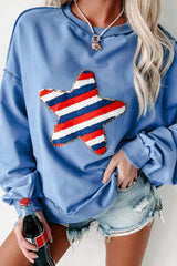 Outfit Flow - Star Patch Round Neck Long Sleeve Sweatshirt