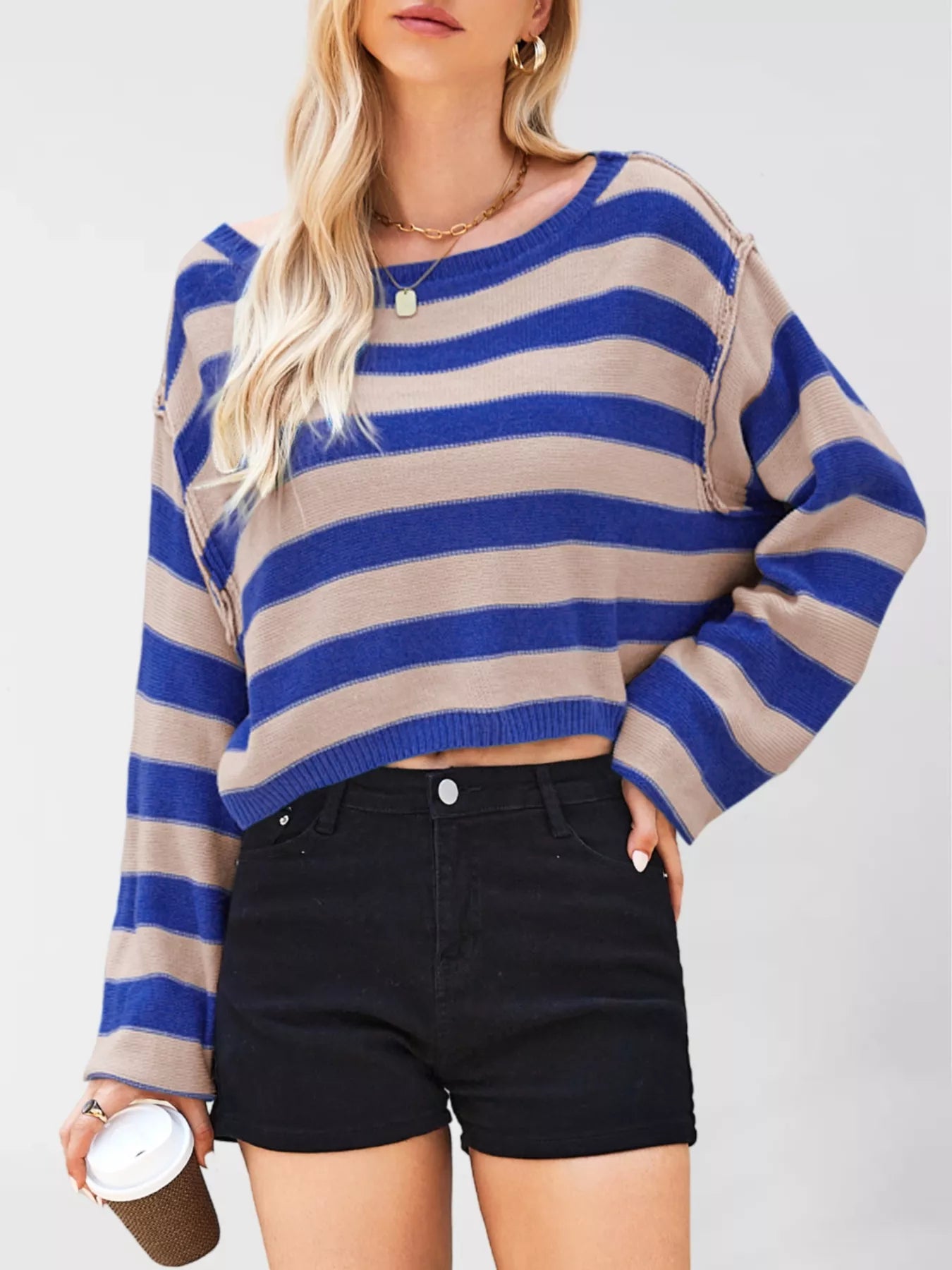 Striped Dropped Shoulder Sweater OutfitFlow