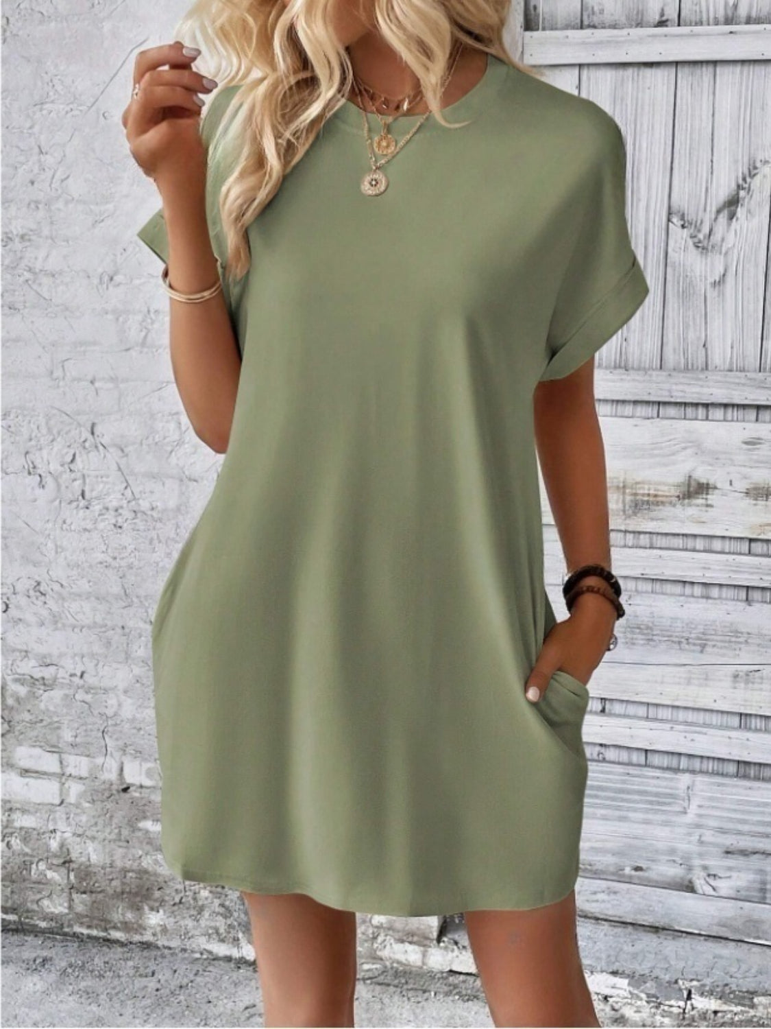 Short Sleeve Mini Tee Dress with Pockets OutfitFlow
