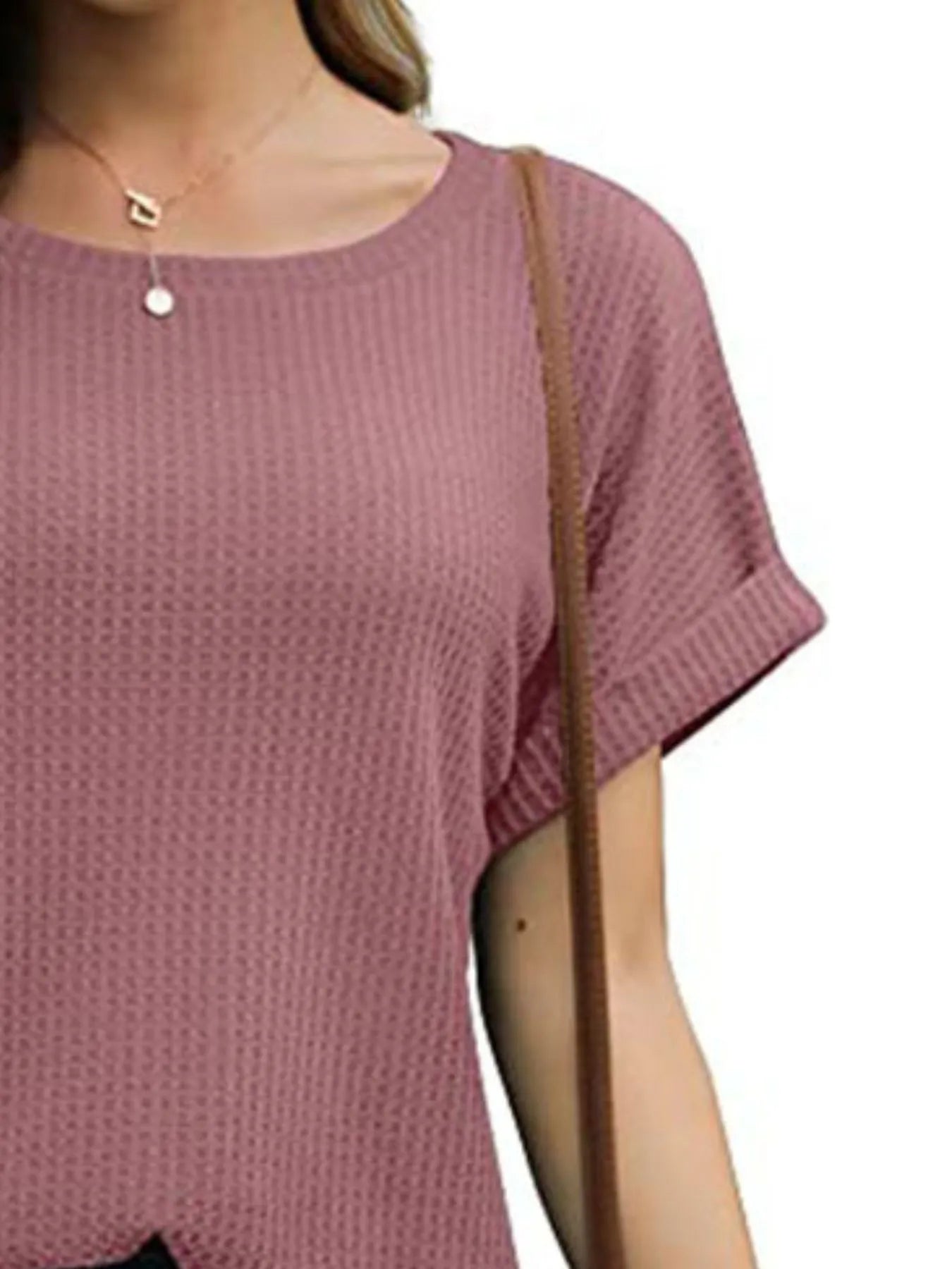 Full Size Waffle Knit Relaxed Fit T-Shirt Plus Size OutfitFlow