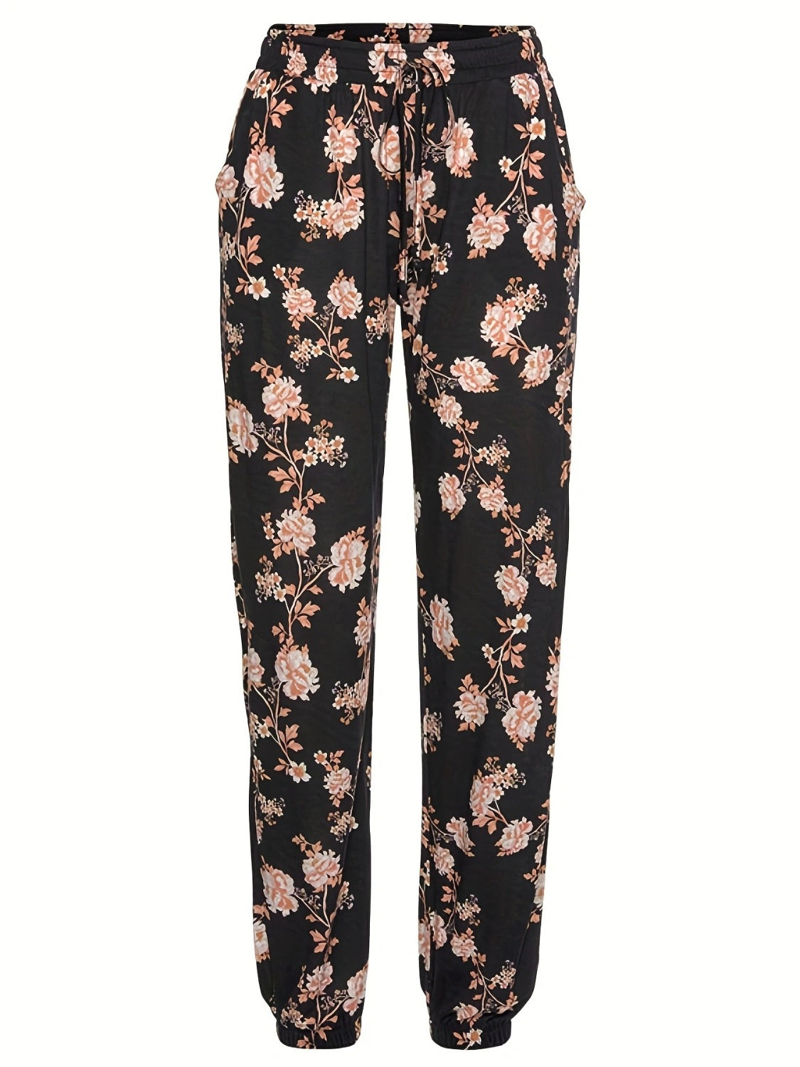 Drawstring Flower Pants with Pockets