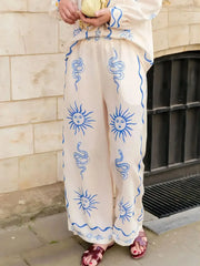 Printed Long Sleeve Shirt and Pants Set OutfitFlow