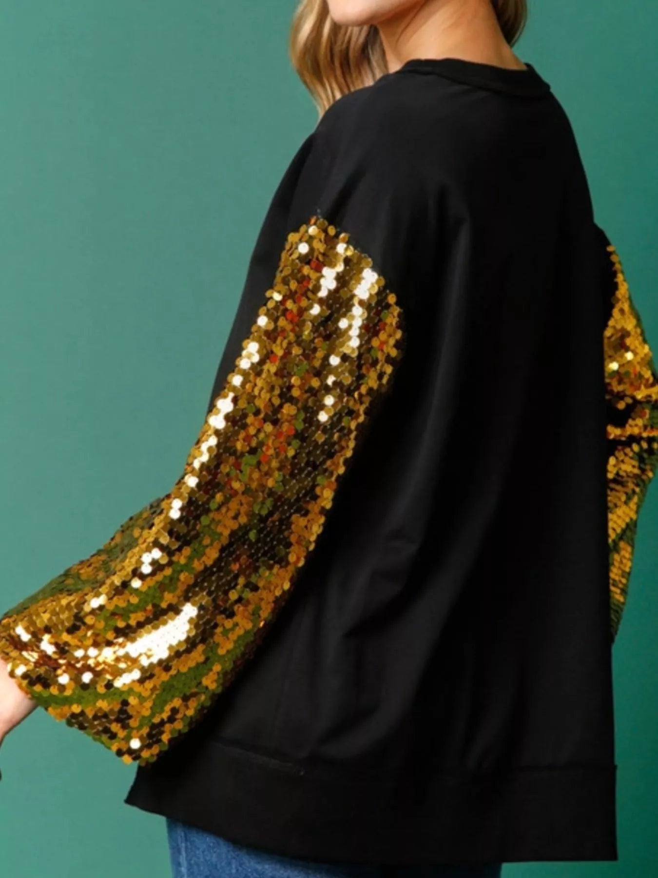 Sequin Long Sleeve Round Neck Sweatshirt OutfitFlow
