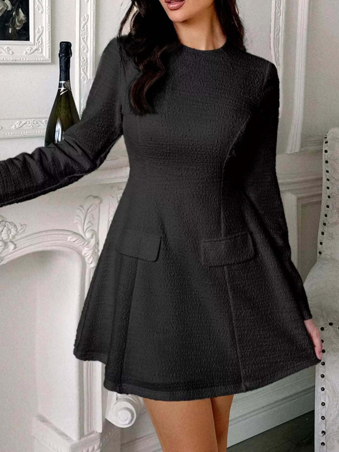 Cutout Back Long Sleeve Mini Dress OutfitFlow