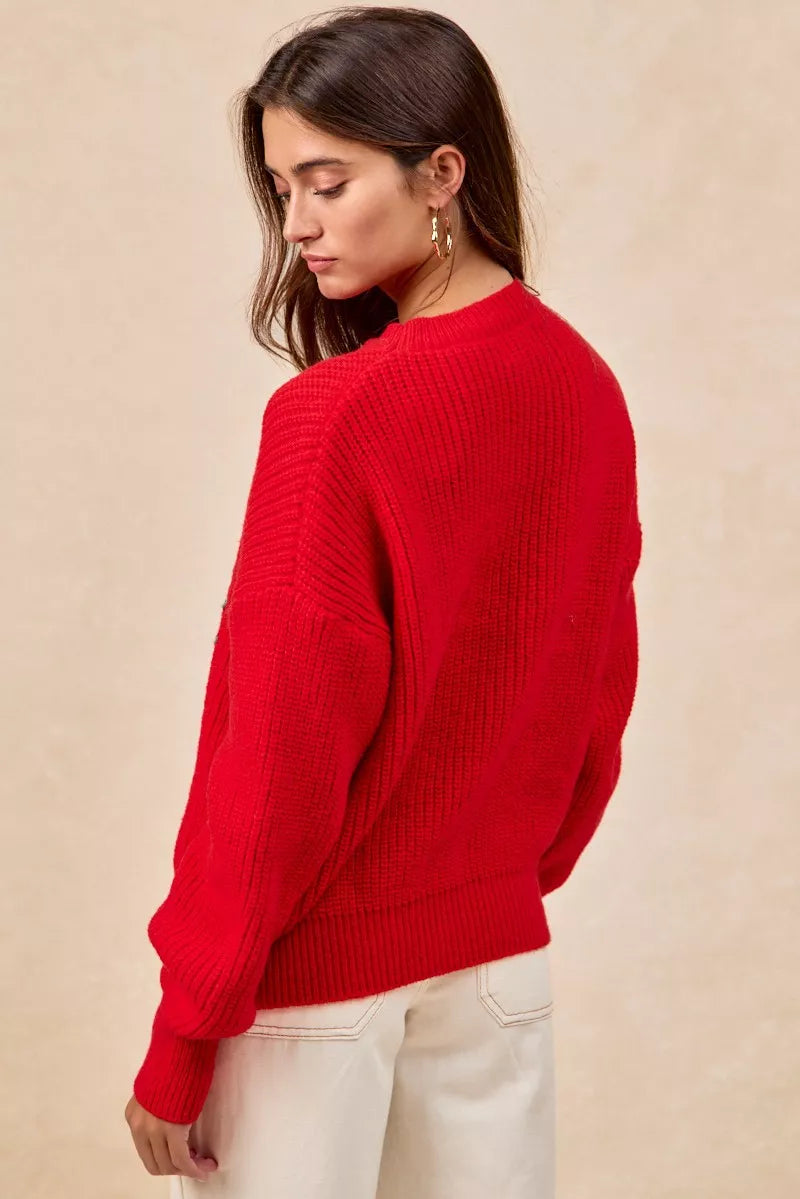 BiBi Christmas Wreath Merry Letter Knit Top OutfitFlow