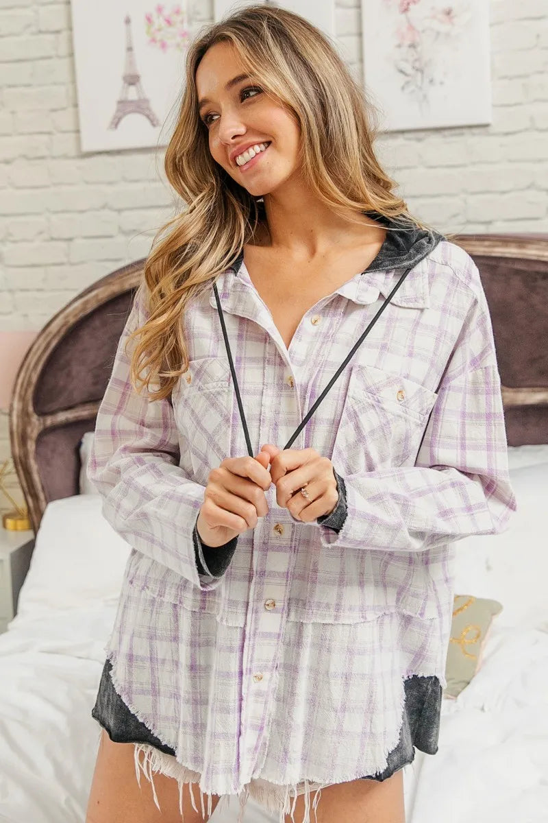 BiBi Casual Check Shirts With Hood OutfitFlow
