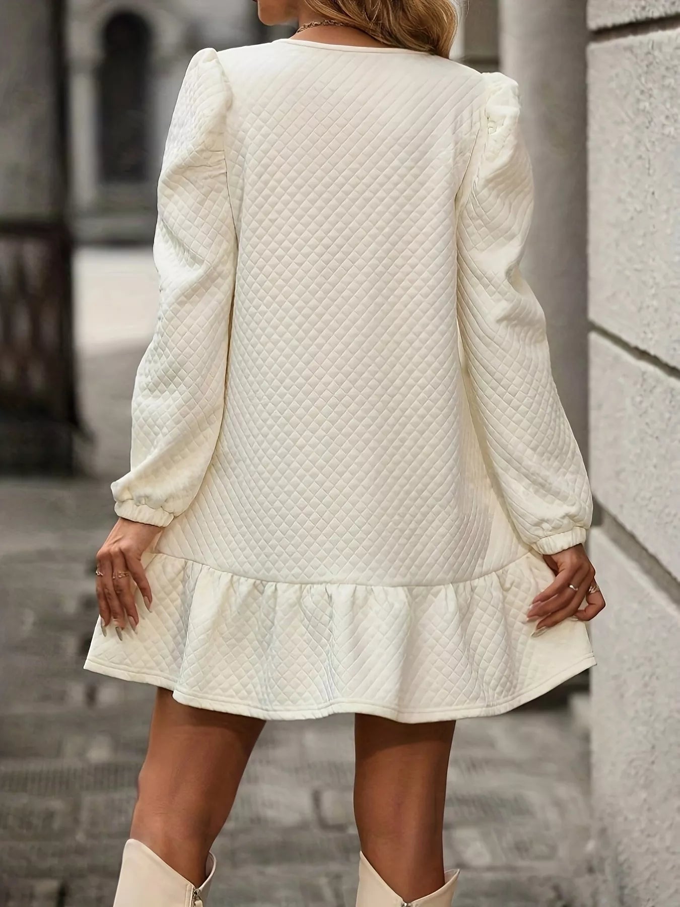 Puff Sleeve Ruffle Hem Mini Dress OutfitFlow