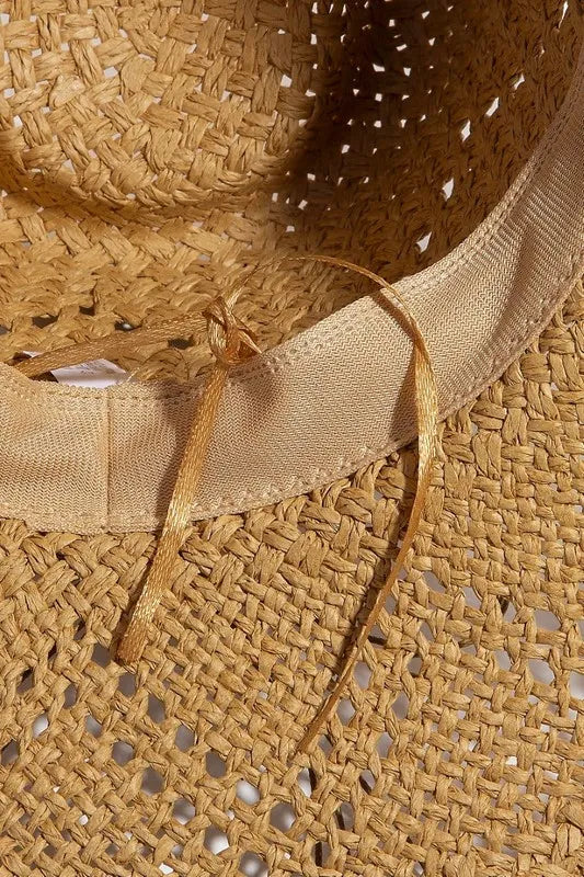 Fame Mixed Beaded Strap Western Fedora Straw Hat OutfitFlow
