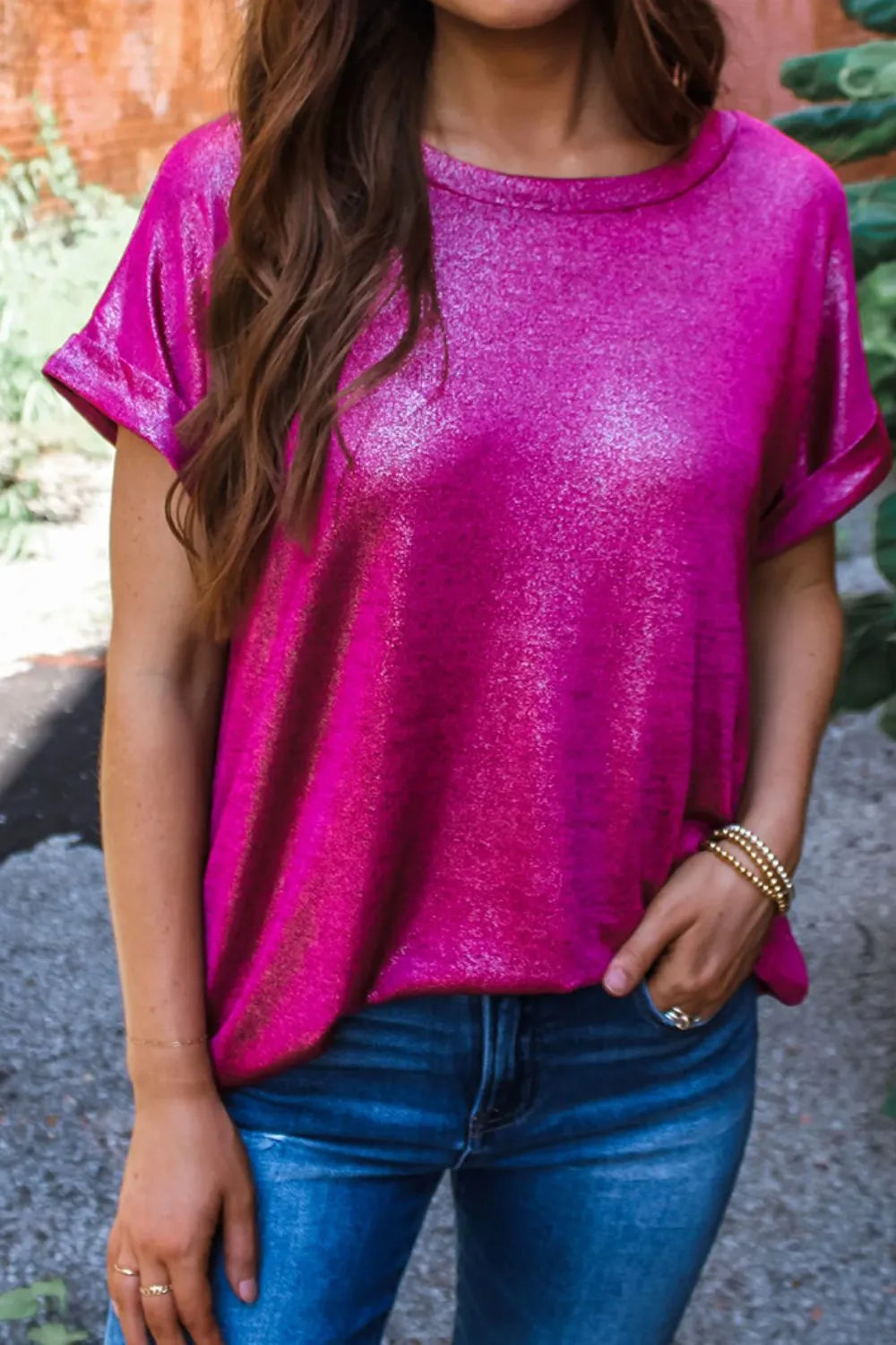 Round Neck Short Sleeve Casual Blouse OutfitFlow