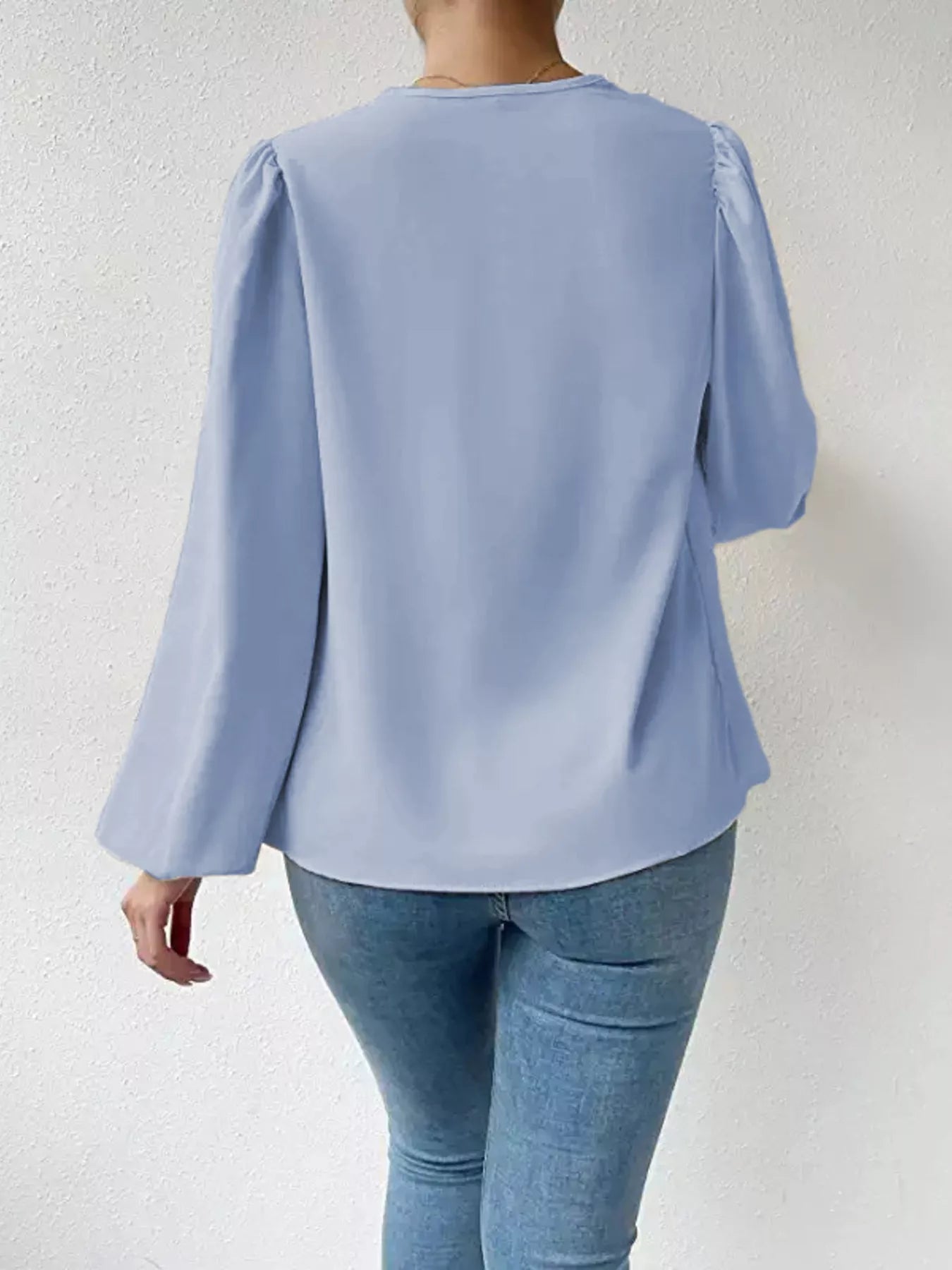 Full Size Cowl Neck Balloon Sleeve Blouse Plus Size OutfitFlow