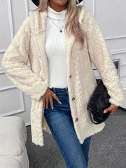Fuzzy Button Down Hooded Coat Trendsi
