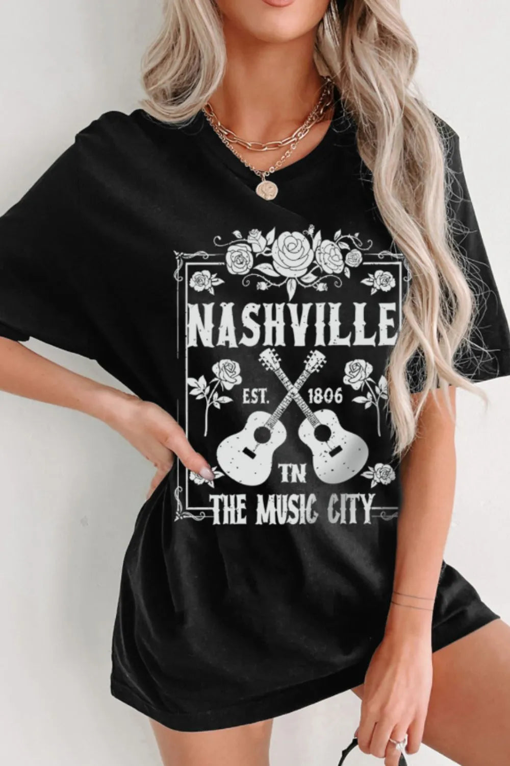 Graphic Round Neck Short Sleeve Oversized T-Shirt OutfitFlow