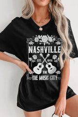 Graphic Round Neck Short Sleeve Oversized T-Shirt OutfitFlow