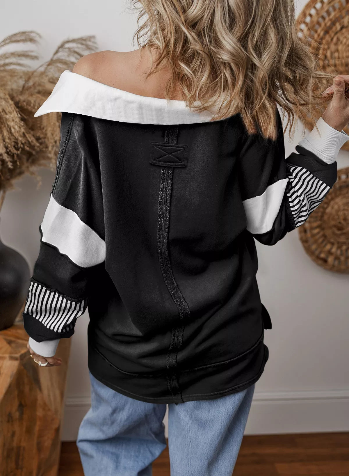 Striped Color Block Long Sleeve Sweatshirt OutfitFlow