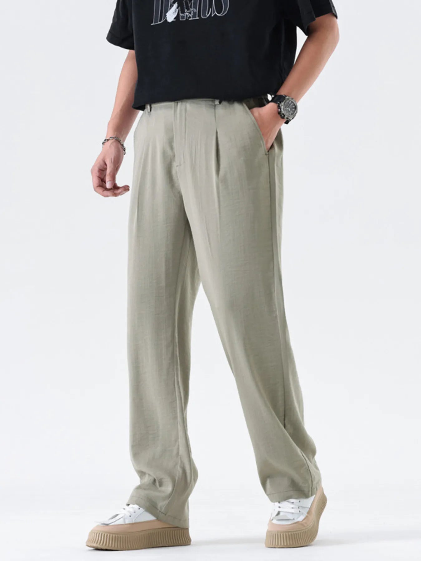 Men's Full Size Relaxed Fit Wide Leg Casual Pants Plus Size OutfitFlow