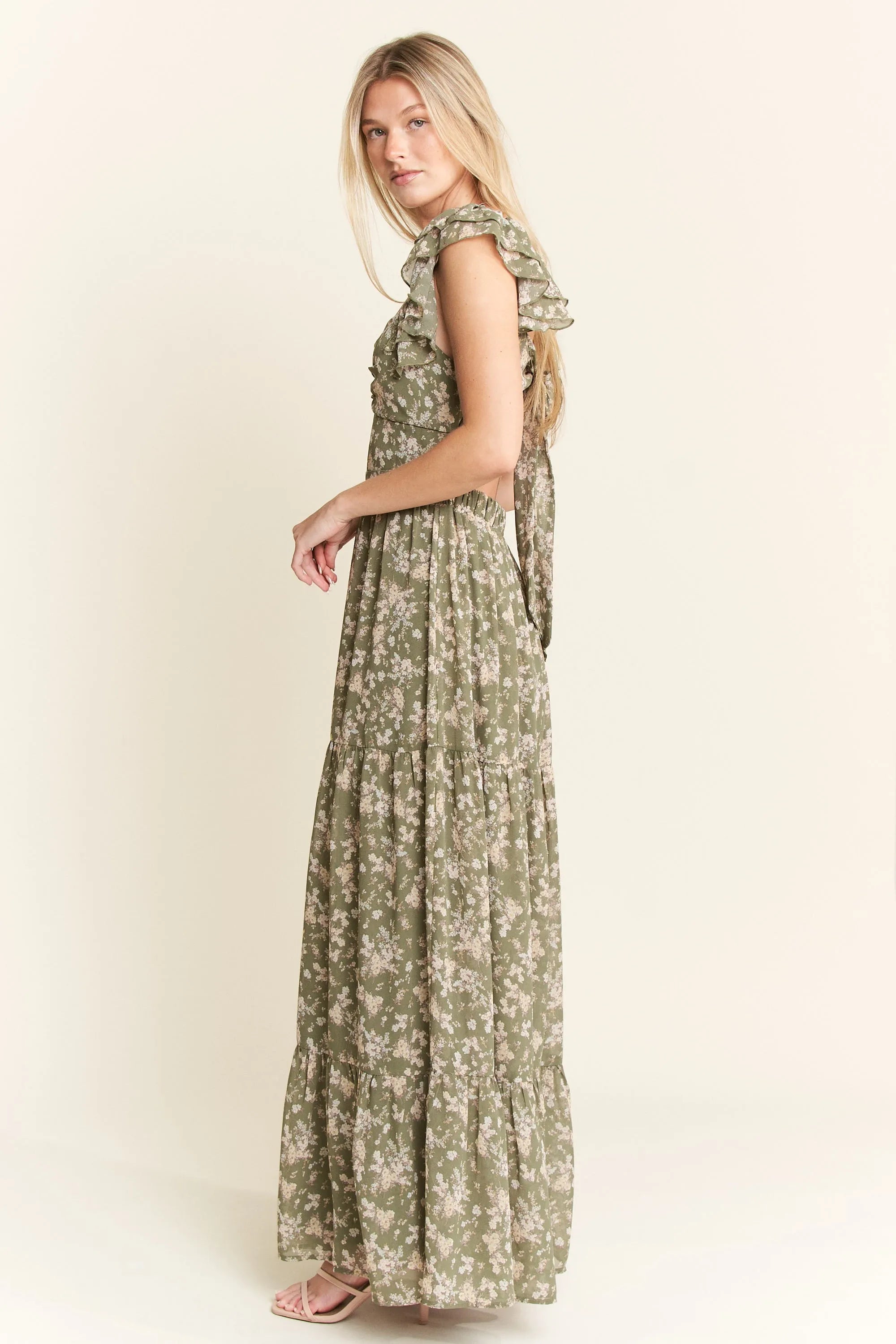 Jade By Jane Ruffle Sleeve Tiered Maxi Dress OutfitFlow