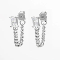 925 Sterling Silver Zircon Chain Earrings OutfitFlow