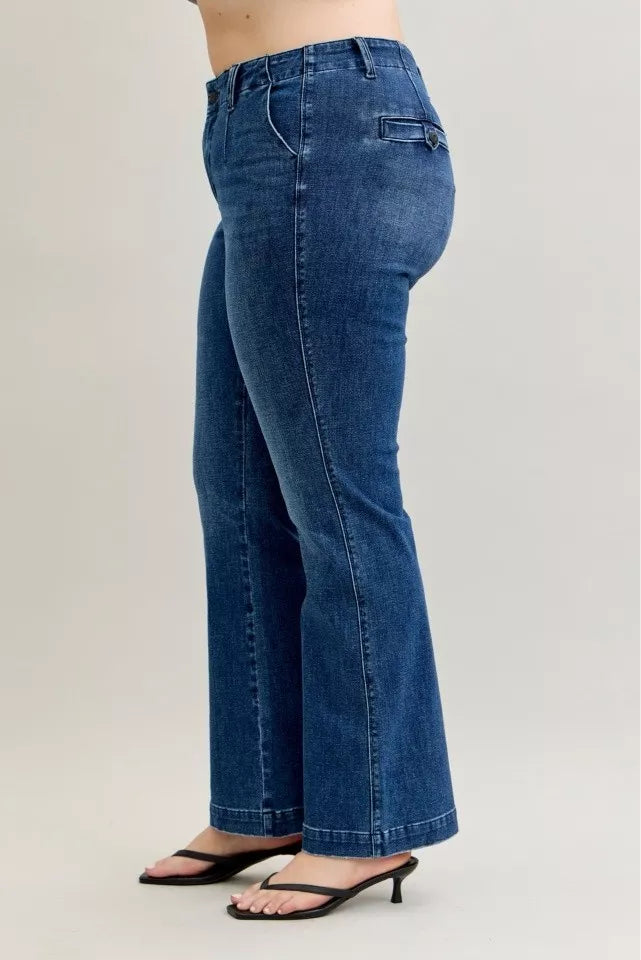 Judy Blue Full Size Mid Rise Bootcut Jeans with Welt Pockets Plus Size OutfitFlow