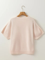 Pearl Embellished Bow Detail Short Sleeve Sweater OutfitFlow