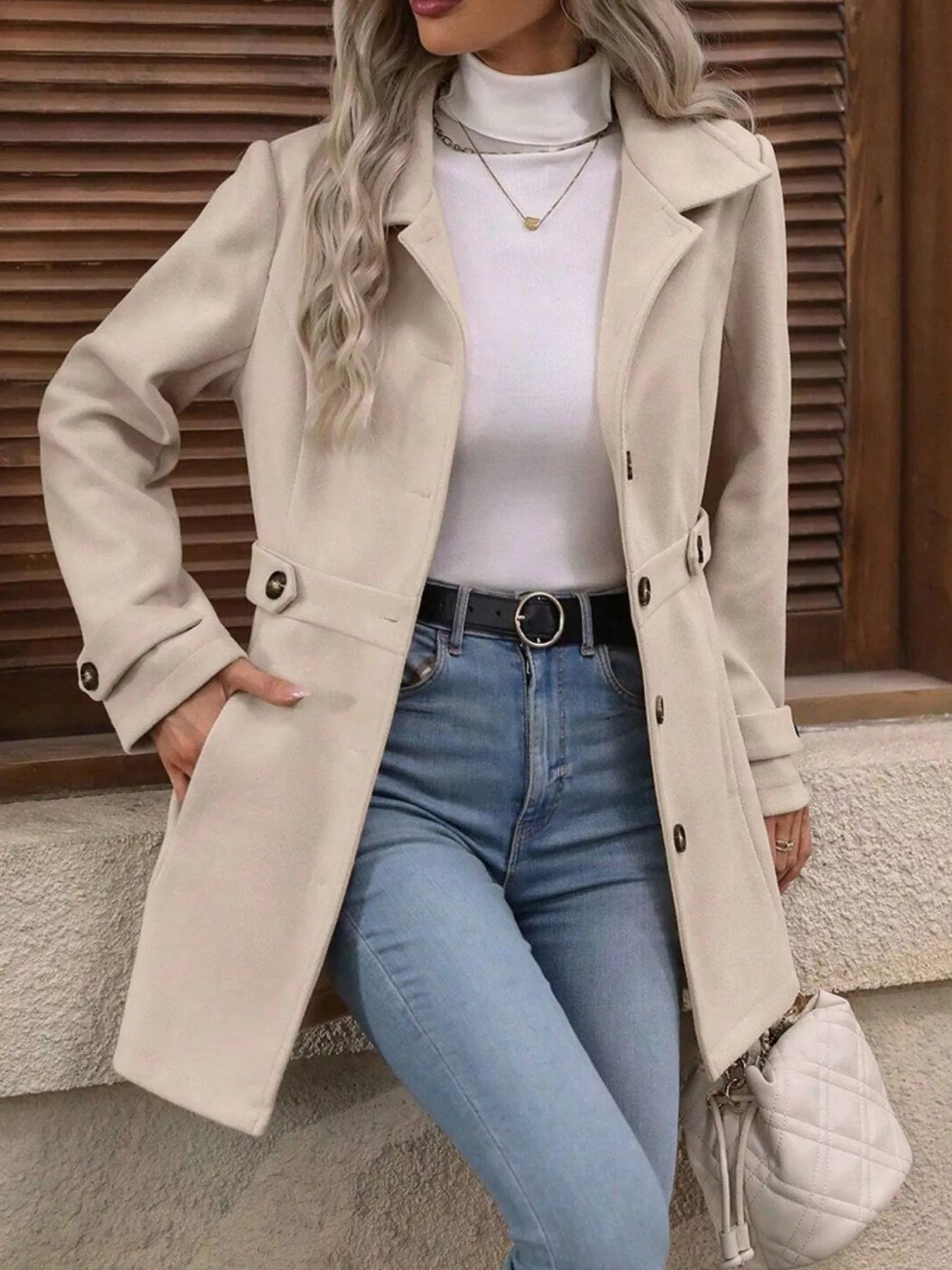 Button Up Long Sleeve Coat OutfitFlow