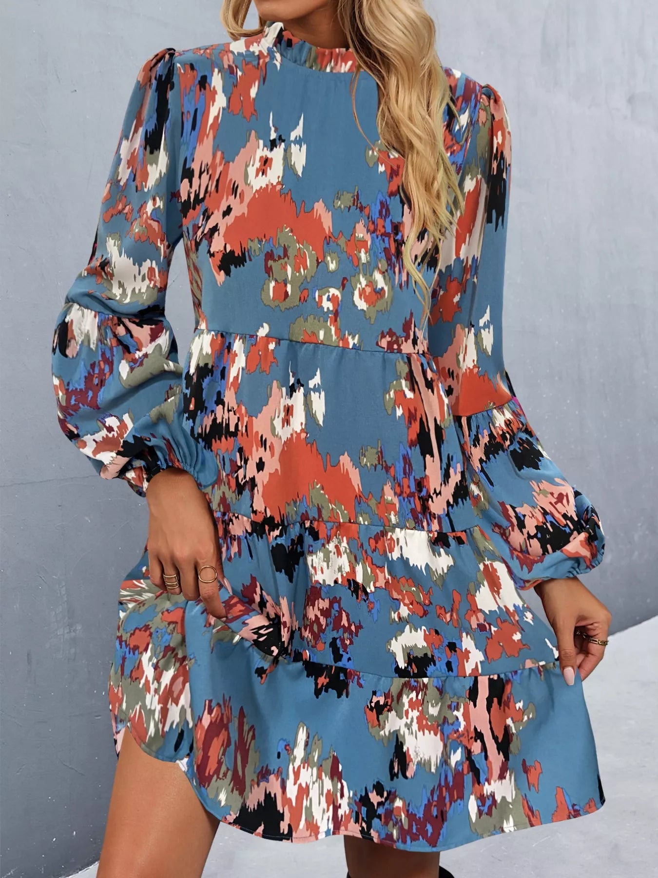 Printed Balloon Sleeve Mini Dress OutfitFlow