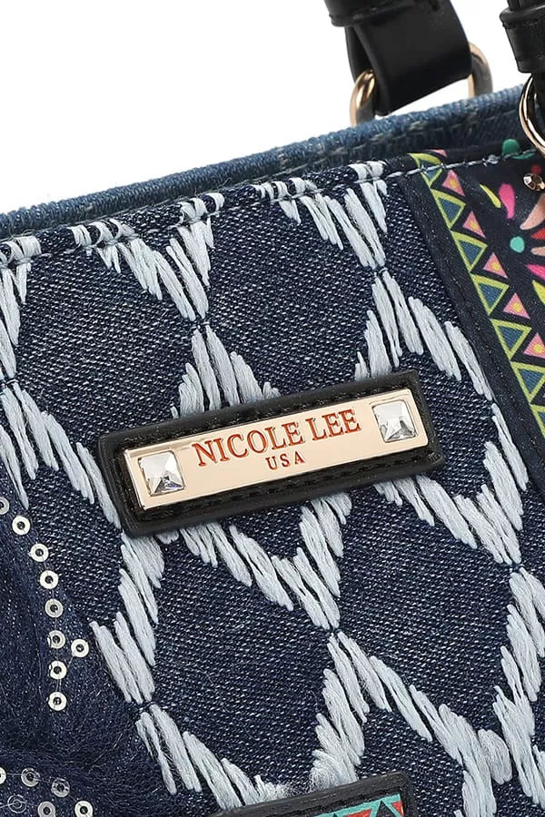 Nicole Lee USA Bosque de Amor Denim Tote Bag OutfitFlow