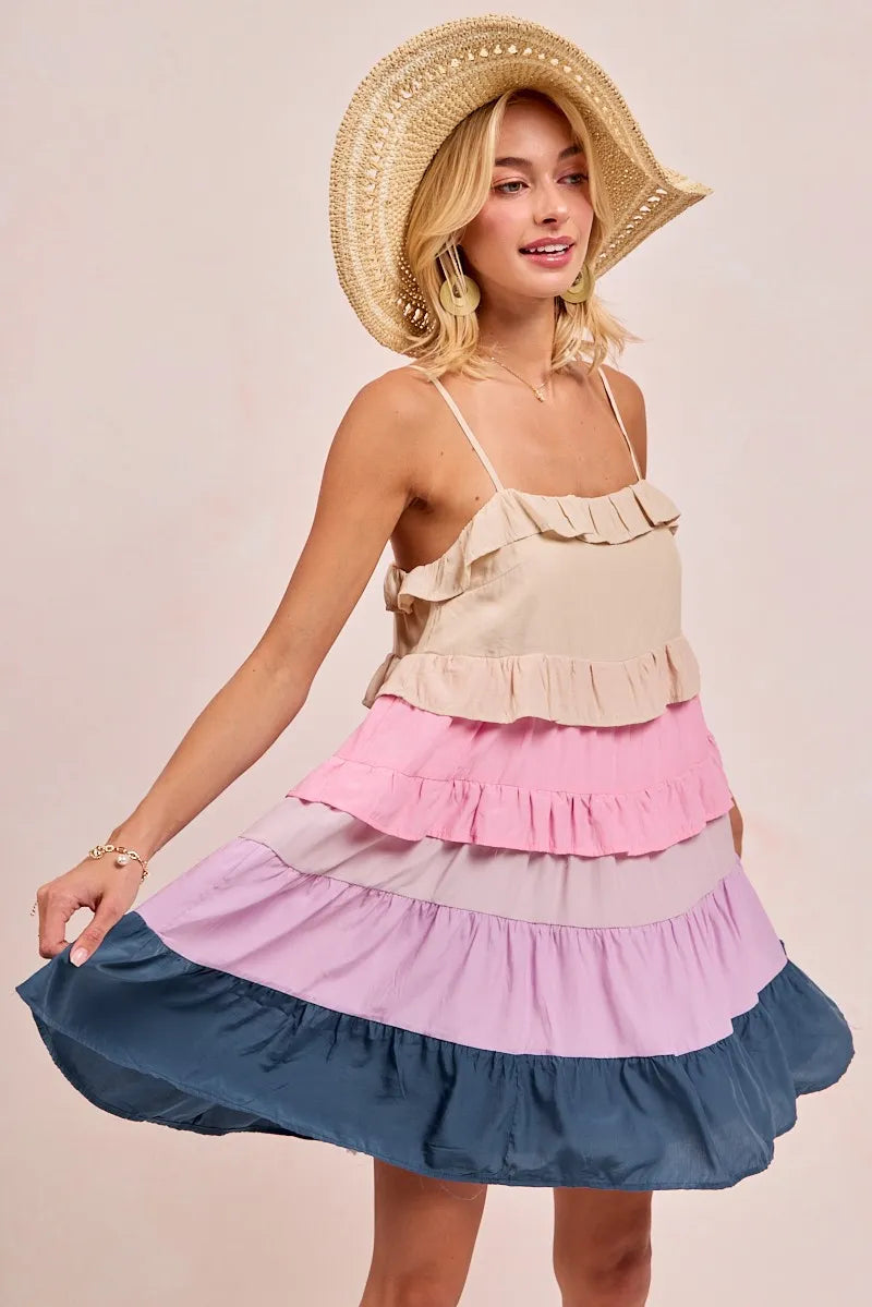 BiBi Color Blocked Tiered Dress OutfitFlow