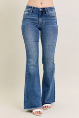 Judy Blue Full Size Mr Vintage Wash Flare Jeans W/ Destroy and Fray Hem Plus Size MD OutfitFlow