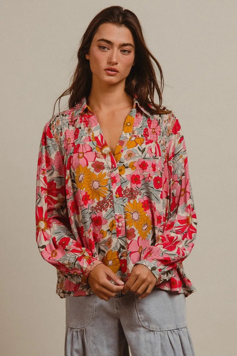 BiBi Woven Floral Printed Shirt Top OutfitFlow
