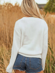 Embroidered Bow Boots Graphic Drop Shoulder Sweater OutfitFlow