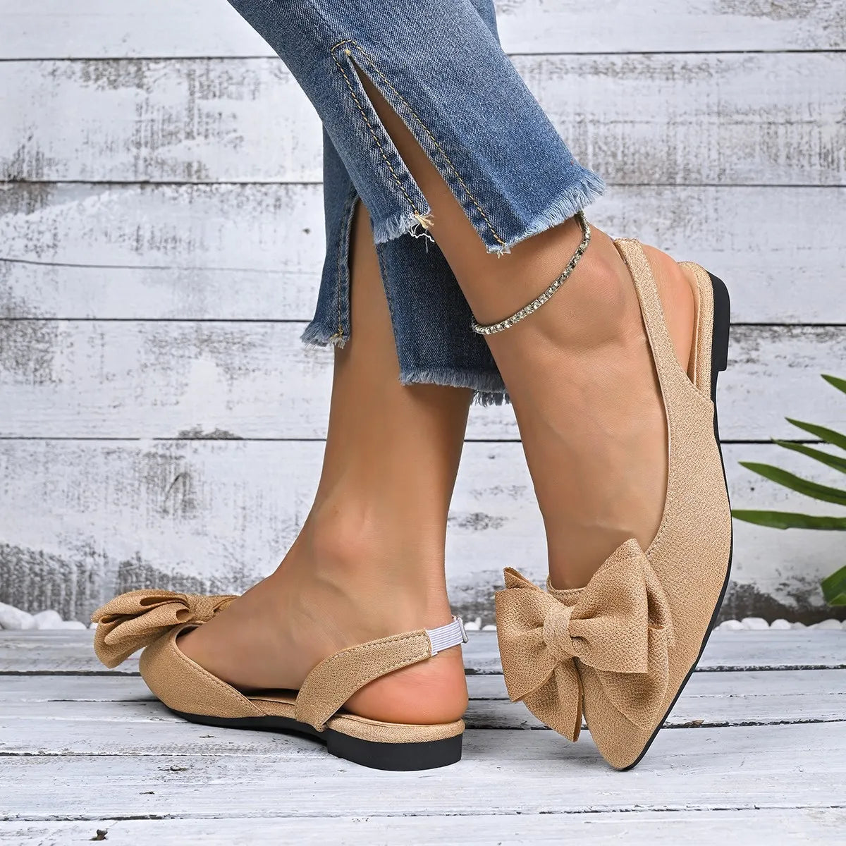 Point Toe Flats Slip-Ons Camel OutfitFlow