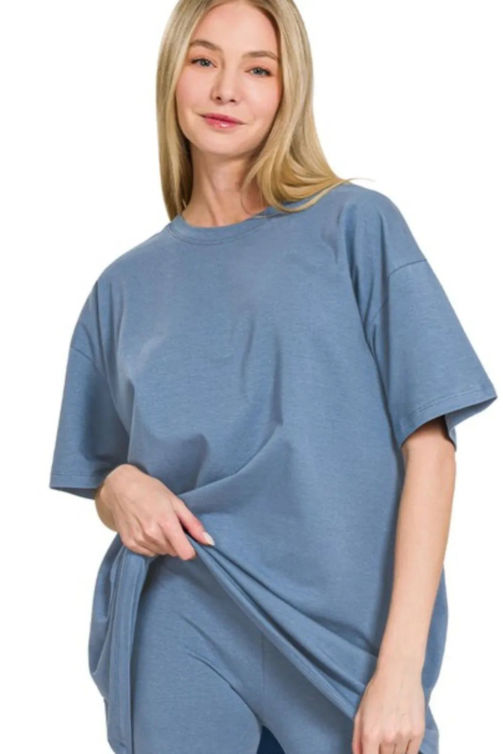 Zenana Cotton Round Neck Top & Biker Shorts OutfitFlow