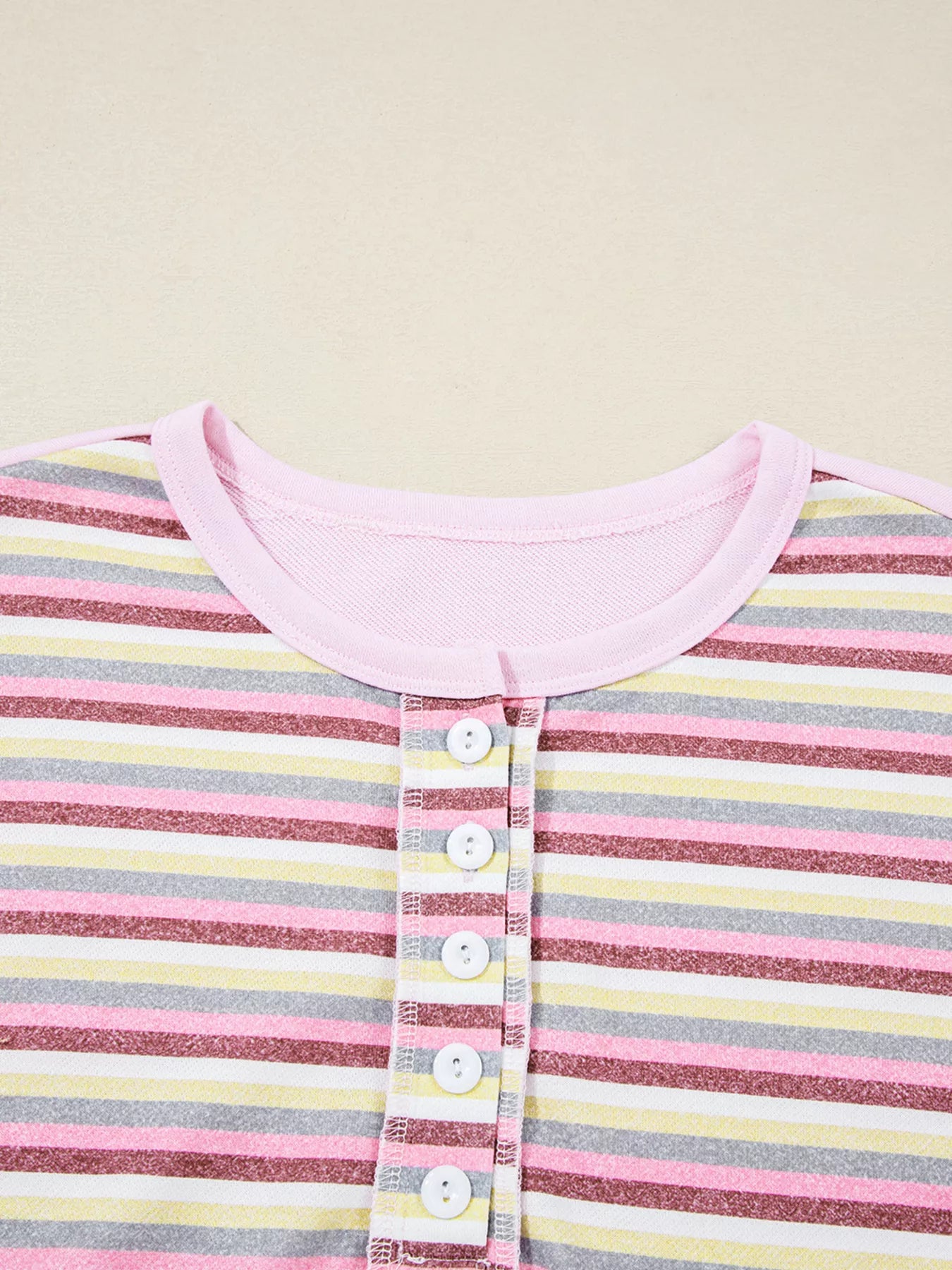 Exposed Seam Color Block Striped Patchwork Loose Henley Sweatshirt Trendsi