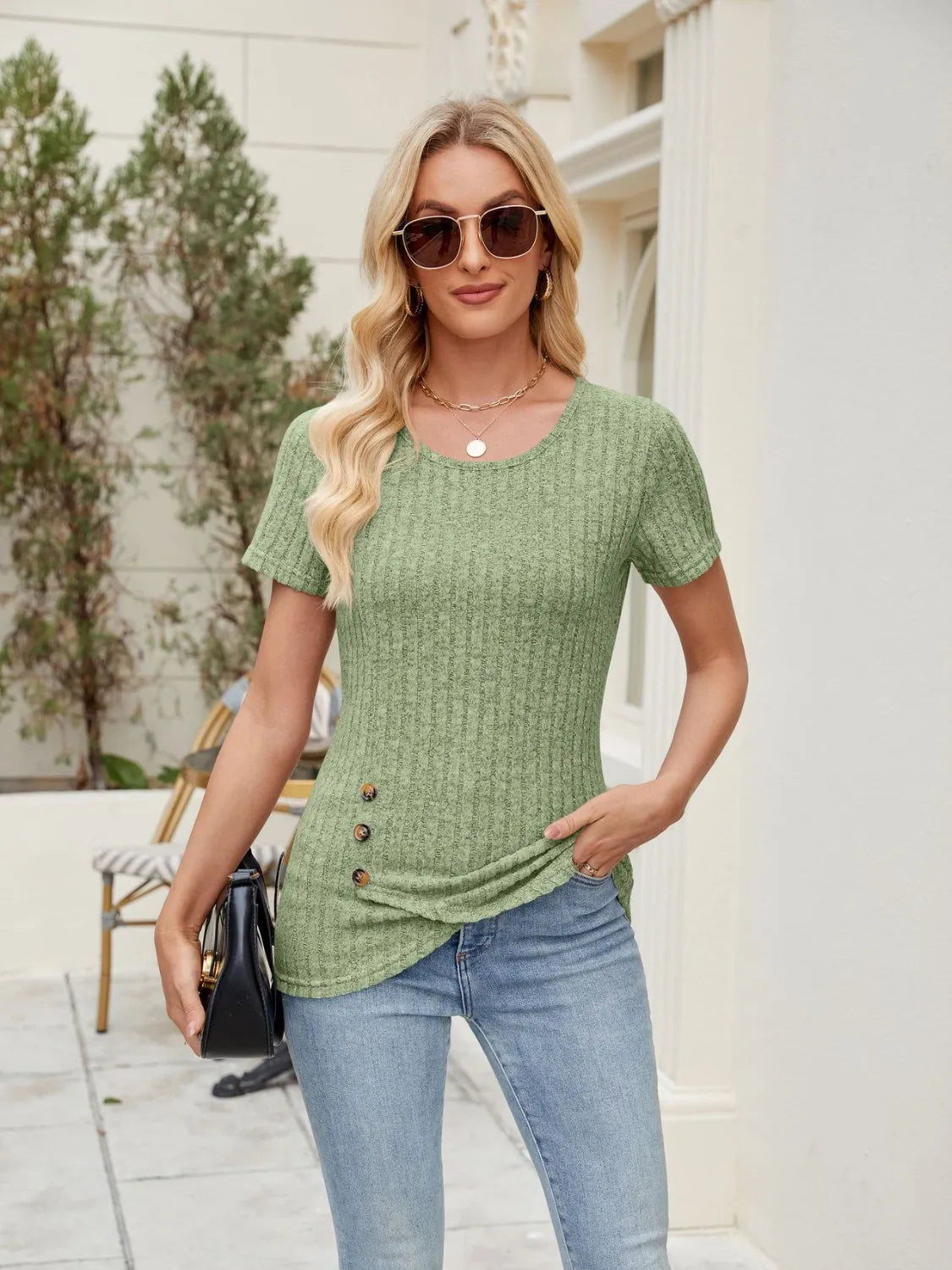 Round Neck Short Sleeve T-Shirt OutfitFlow
