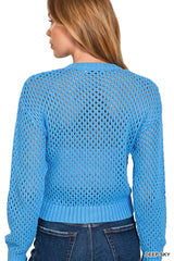 Zenana Button Down Lightweight Crochet Cardigan Sweater OutfitFlow