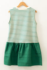 Stripe Sequin Clover Patched Contrast Mini Dress with Pockets OutfitFlow