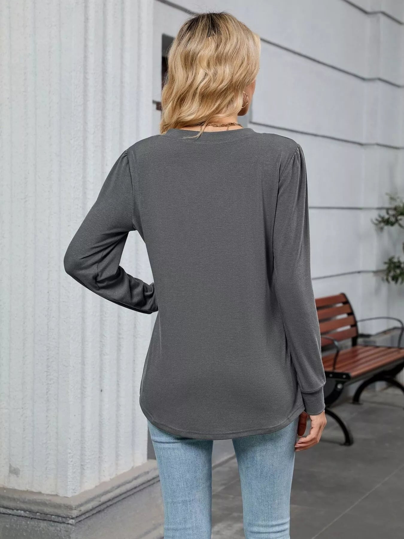 V-Neck Long Sleeve Relaxed Fit T-Shirt OutfitFlow