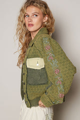 Outfit Flow - POL Embroidered Sleeve Raw Edge Quilted Jacket