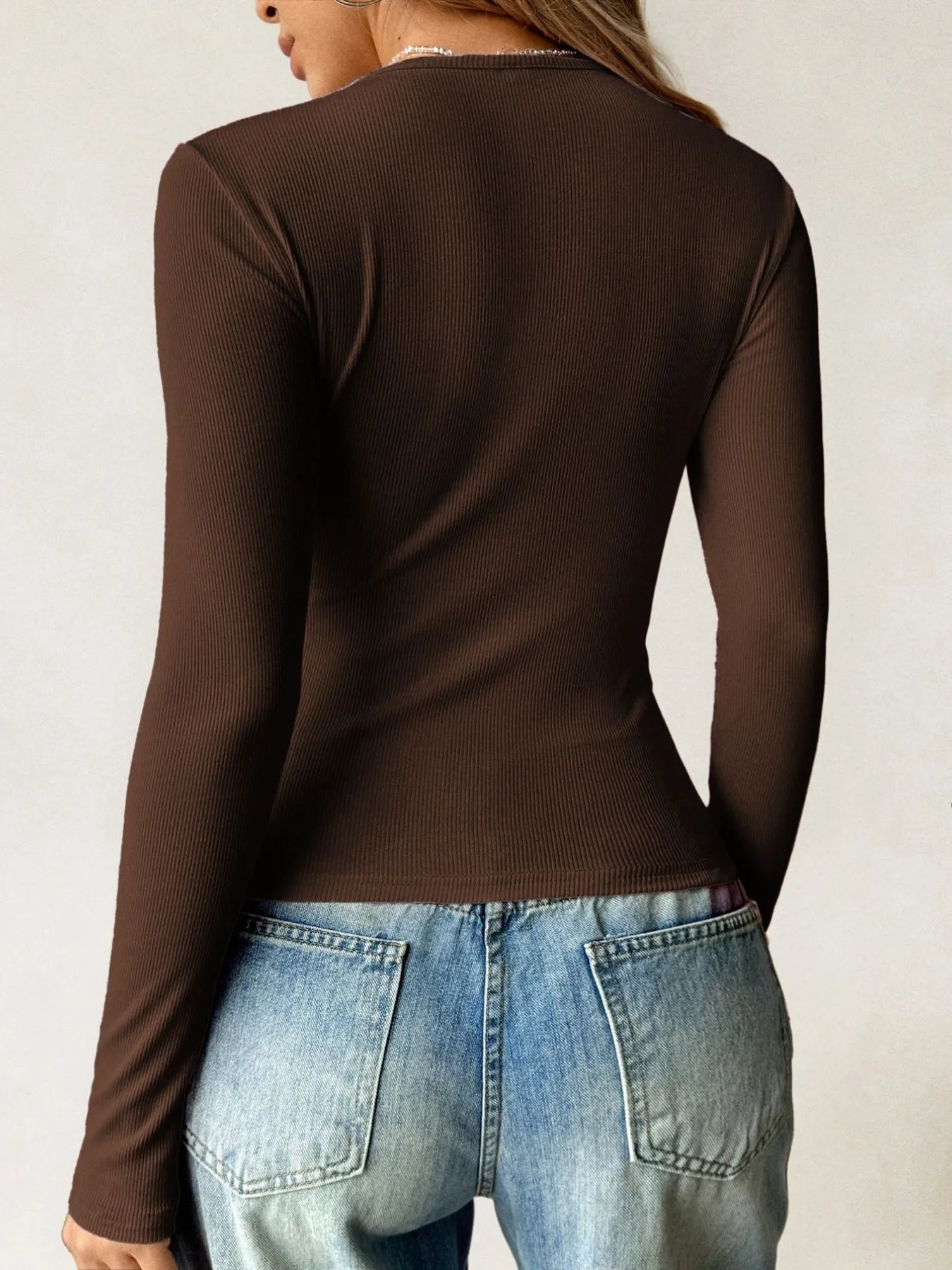 Ribbed Knit Long Sleeve T-Shirt OutfitFlow