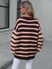 Striped Dropped Shoulder Sweater OutfitFlow