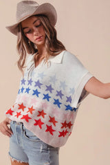 SO ME Fourth Of July Stars Loose Fit Knit Top OutfitFlow
