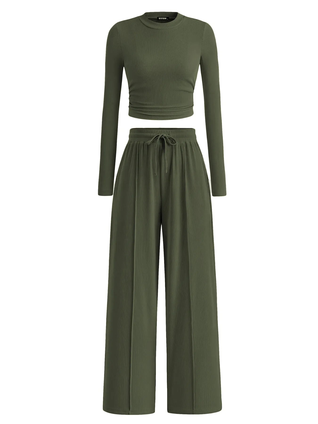 Round Neck Long Sleeve Top and Pants Set OutfitFlow