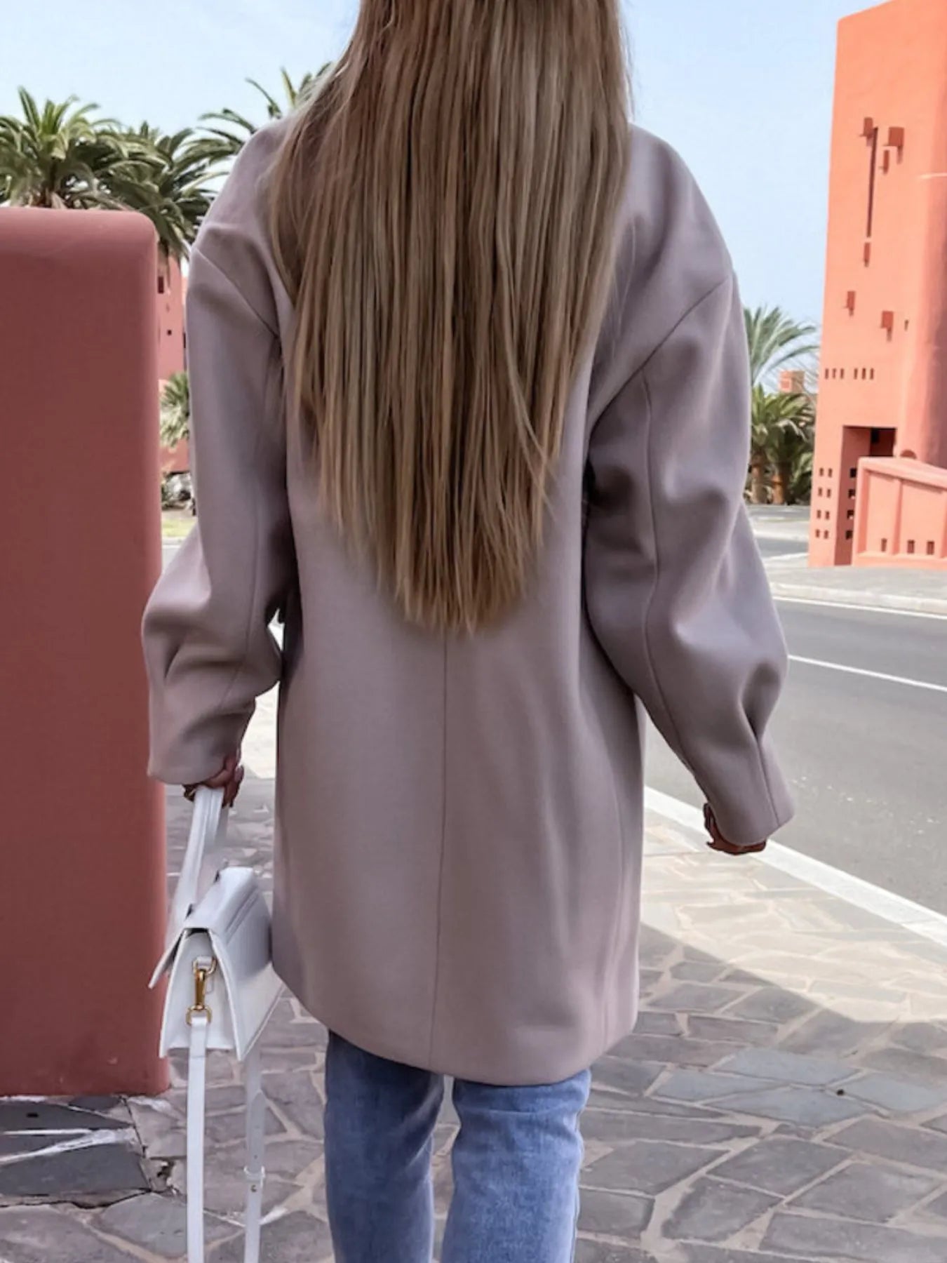 Full Size Double-Breasted Wool Coat Plus Size Trendsi