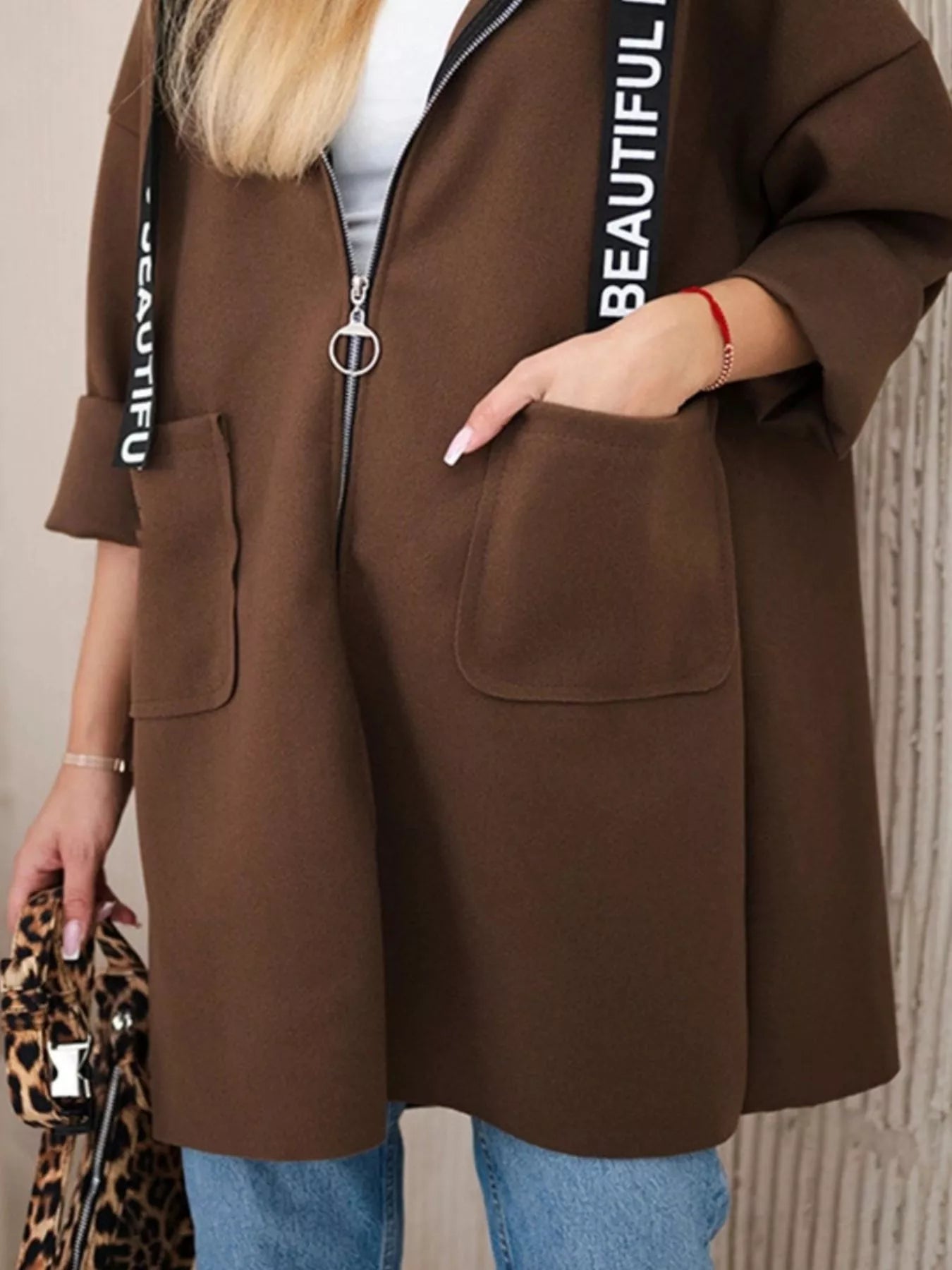 Full Size Hooded Zip-Up Longline Outerwear Plus Size Trendsi