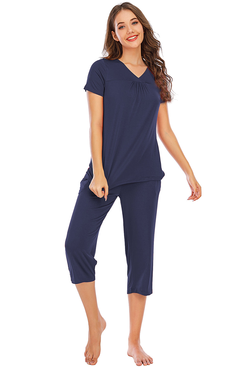 Outfit Flow - V-Neck Short Sleeve Top and Pants Lounge Set