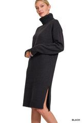 Zenana Turtle Neck Long Sleeve Midi Sweater Dress OutfitFlow