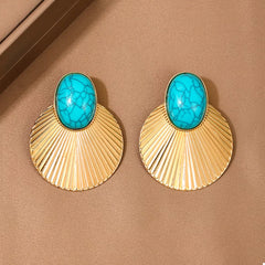 Turquoise Stone Fan Drop Earrings OutfitFlow