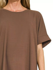 Zenana Full Size Brushed Dty Microfiber Round Neck Top and Biker Shorts Set Plus Size Trendsi