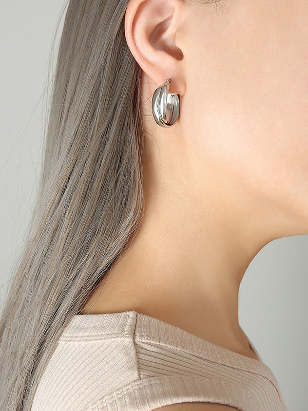 18K Gold-Plated Titanium Steel Huggie Earrings Silver One Size OutfitFlow