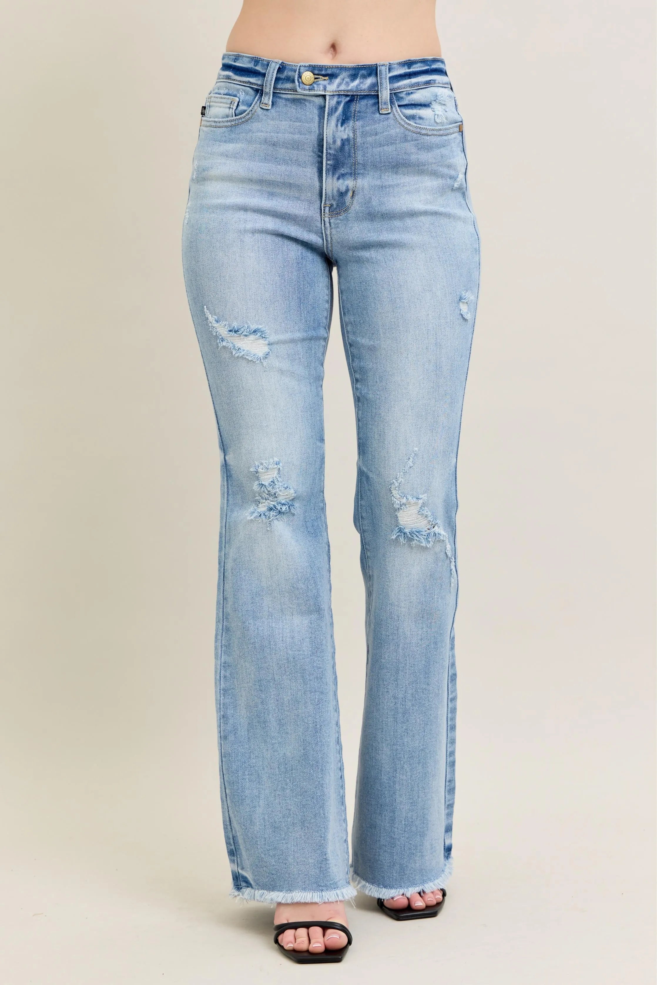 Judy Blue Full Size Hw Flare Jeans W/ Shield Pockets Plus Size LT OutfitFlow
